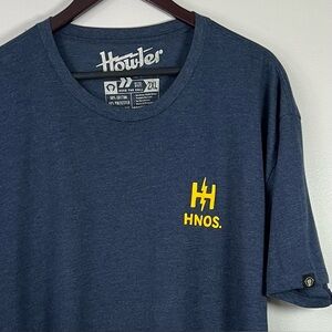 Howler Brothers Mens 2XL Blue Short Sleeve T-Shirt Yellow Hermanos Logo Gorpcore